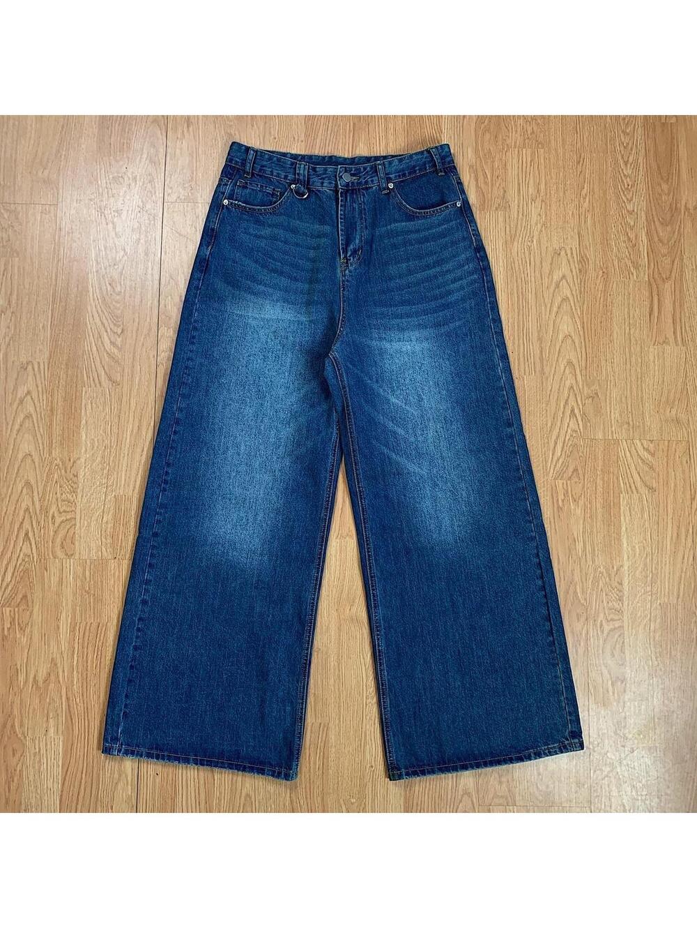 Vintage Cyber baggy y2k urban wide leg faded blue wash denim skater jeans 2000s - Picture 5 of 8